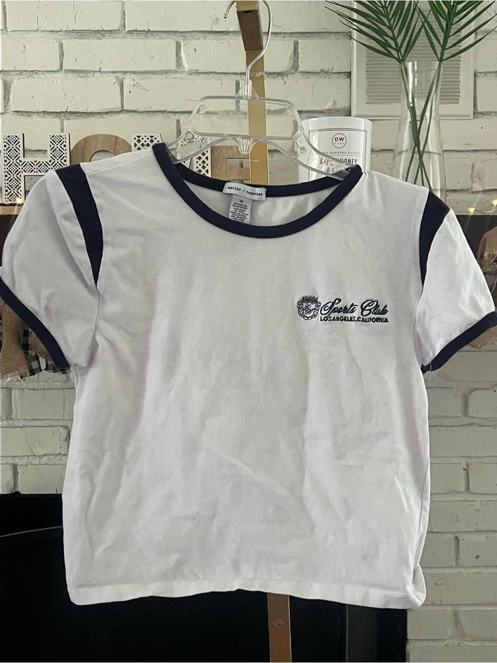White & Navy Ringer Crop Top - Los Angeles Graphic
